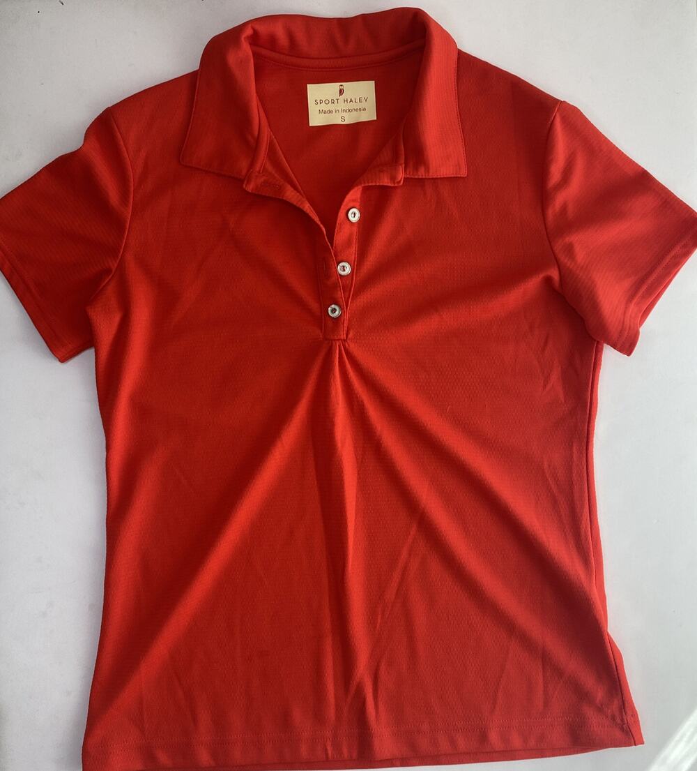 Sport Haley Women's size small Red short sleeved button V-neck Golf Top collar